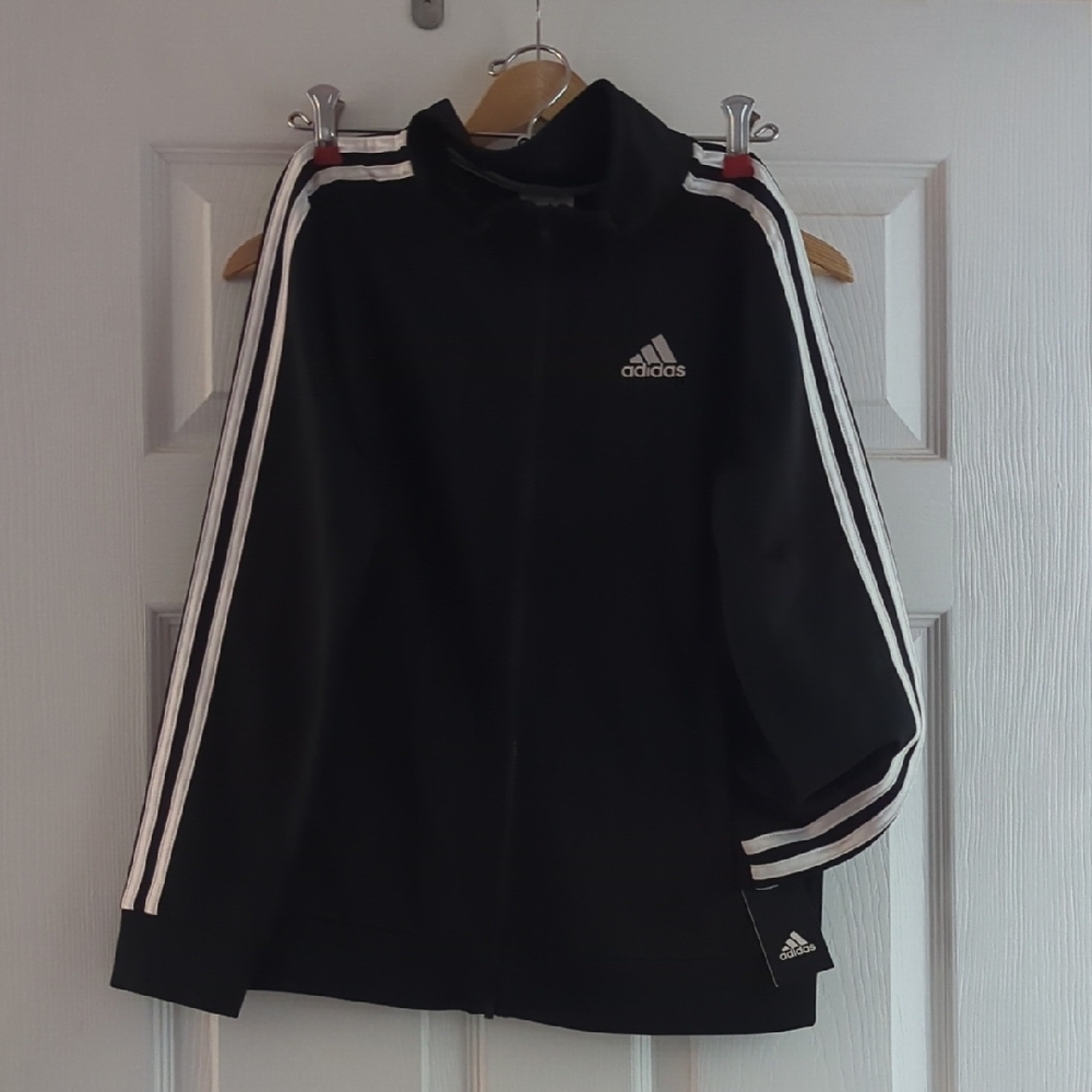 adidas Kids Black Jacket with White Stripes
